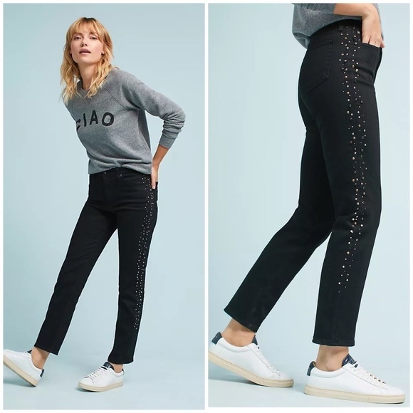 NWT AG Adriano Goldschmied Studded Isabelle High Rise Straight Leg Crop Jeans 26 - Picture 2 of 16